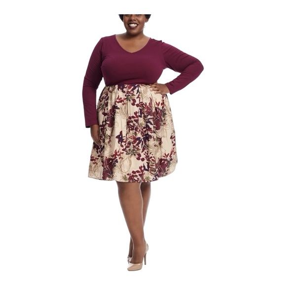 ⭐️eShakti Mixed Media Pocket Burgundy Pleated Office Casual Fall Twofer Dress - Picture 14 of 14